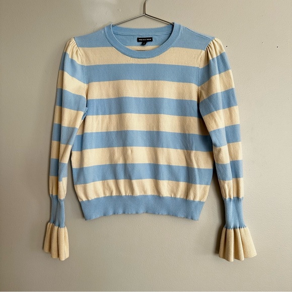Who What Wear Blue and Cream Striped Crewneck Sweater - Picture 3 of 9